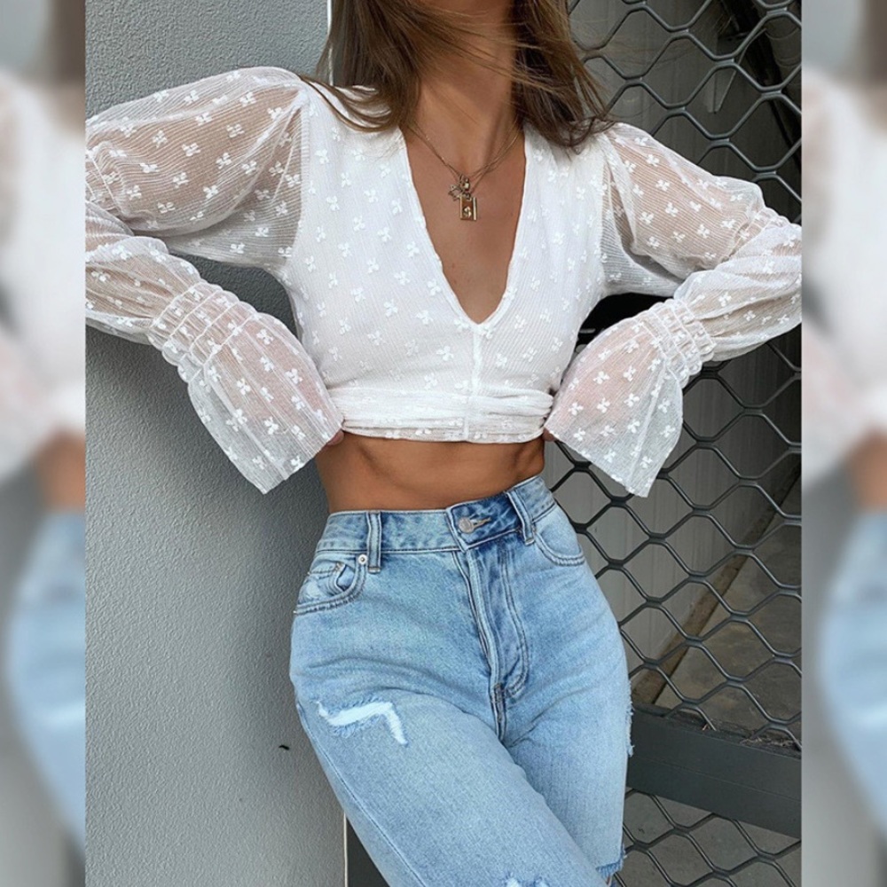 NWT Glassons WHITE Lace Open Back Long Sleeve Blouse size us Small